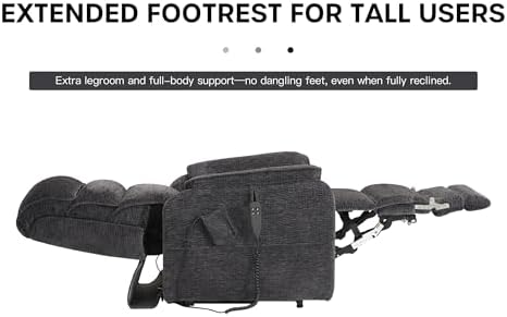 DYNOX 9198L Tall Power Lift Recliner, Extended Footrest, Dark Grey