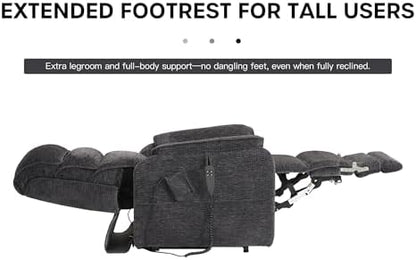 DYNOX 9198L Tall Power Lift Recliner, Extended Footrest, Dark Grey