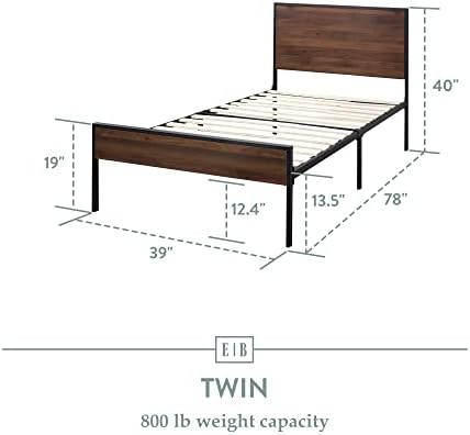 Edenbrook Bed Frame - Metal Platform Bed - Wood Headboard and Footboard - Box Spring Optional, Twin, Brown Oak