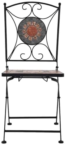 Garden Chair Set of 2 Orange and Grey Powder-coated iron, Ceramic,Stylish Mosaic Bistro Chairs with Geometric Pattern | Durable & WeatherResistant | for Garden, Patio or Terrace Outdoor Furniture