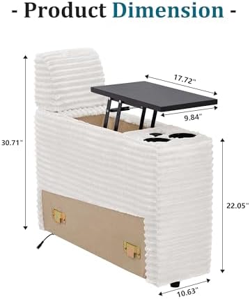 ORRD Multifunctional Storage Console with Dual Cup Holders, Table, USB Charging Station for Modular Sectional Sofa for Living Room-White