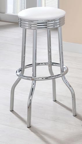 Coaster Retro 30-Inch Upholstered Swivel Bar Stools Set of 2, White 2299W