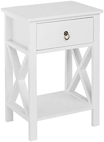Bonnlo White Nightstand, Small Nightstand with Drawer & Shelf, Farmhouse Night Stand Bedroom, End Table/Bedside Table/White Side Table w/Rustic Handle for Small Spaces, Dorm, Kids Room, Living Room