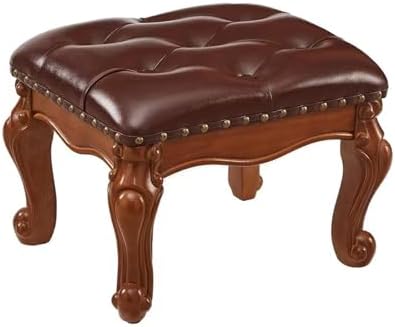 Foot Stool Ottoman Foot Rest Microfiber Leather Upholstered Footstool for Sofa, Living Room, Entryway, Solid Wood Stool (Retro Brown)