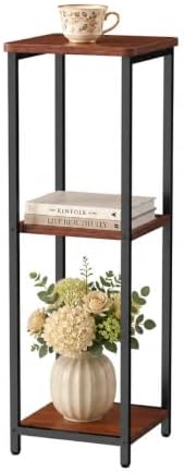 10" Wide Square Drink Table with Adjustable Feet - 3-Tier Small Side Table for Apartments, Balcony & Office | Space-Saving, Lightweight & Multi-Functional (Plants, Books, Drinks, Red Wood)