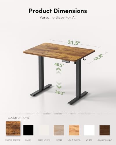 DESINO Standing Desk, 32 × 19 Inches Electric Height Adjustable, Sit and Stand Up, Computer Office Desk with Splice Board, Black Frame/Rustic Brown TOP