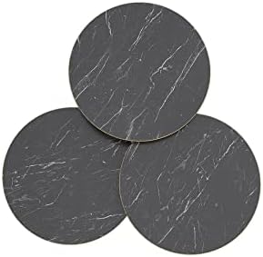 Set of 3 Nesting End Tables Round Wood Stacking Coffee Side Accent Sofa Table with Metal Legs for Living Room, Home Office, Nightstands for Bedroom (Black Marble)