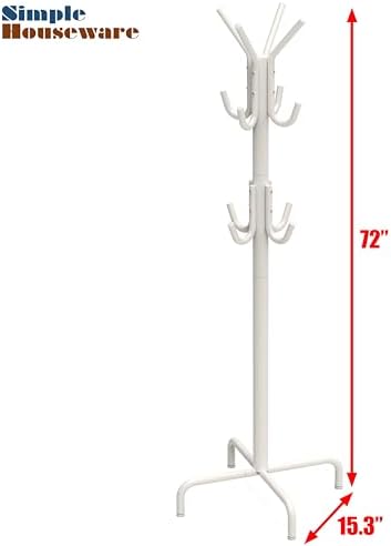Simple Houseware Standing Coat/Hat Hanger Organizer Rack, 12 Hooks, White
