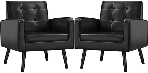 Yaheetech Mid Century Accent Chairs Set of 2 Living Room Chairs Black