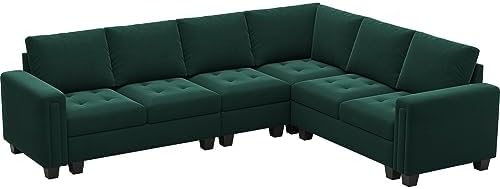 Belffin Modular Sectional Sofa L Shaped Couch with Reversible Chaises 6-Seater Convertible Sectional Sofa Couch Velvet Corner Sofa Green