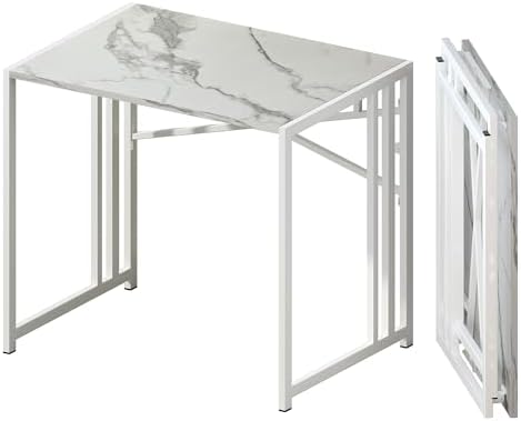 Lutown-Teen 32 inch Folding Small Desk, White Marble