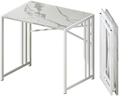 Lutown-Teen 32 inch Folding Small Desk, White Marble