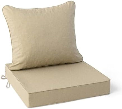 Outdoor Chair Cushions 22 x 22 Inch, Faux Linen Patio Furniture Cushions, Water Resistant Backrest and Deep Seat Cushion Set with Straps, Removable Cover, Non-Slip Bottom, Nature