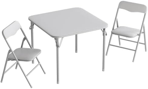 JOYMOR Kids Folding Table and Chairs Set, 3-Piece Metal Frame Activity Set with Easy-Fold Design for Playroom & Classroom, Gray