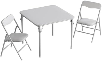 JOYMOR Kids Folding Table and Chairs Set, 3-Piece Metal Frame Activity Set with Easy-Fold Design for Playroom & Classroom, Gray