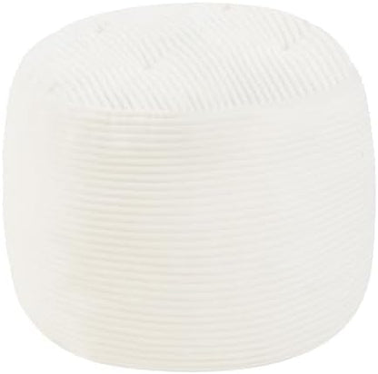 MeMoreCool Round Pouf Ottoman 20x15 Inch, Corduroy Floor Footstool, Beige