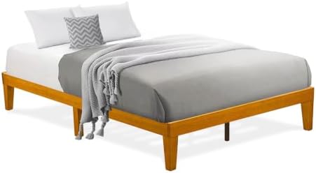 East West Furniture DNP-23-Q Queen Size Bed Frame with 4 Hardwood Legs and 2 Extra Center Legs - Oak Finish
