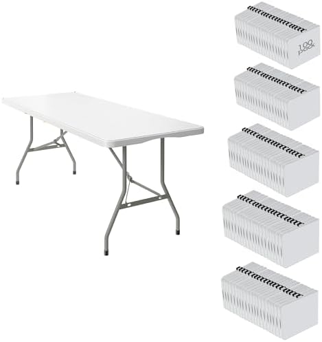100 Pack 6FT Folding Tables, Heavy Duty, Carry Handle, White