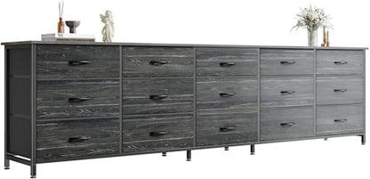 Huuger 78.7 inch Long Dresser for Bedroom, 15 Drawer Fabric Dresser for Closet, Large TV Stand for 65, 75, 85 inch TV, Wide Chest of Drawer with Storage, 78.7" W x 12.9" D x 26.7" H, Charcoal Black
