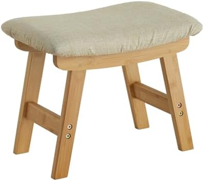 Foot Stool Ottoman Foot Rest Under Desk,Small Stool for Living Room, Bedroom and Kitchen (Natural Legs - Beige Stool Surface)