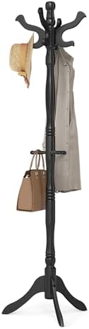 VASAGLE Freestanding Coat Rack, Rubber Wood Coat Tree with 11 Hooks