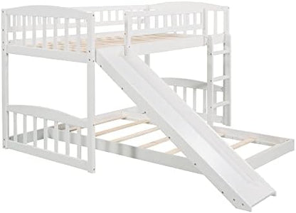 Twin Over Twin Bunk Bed, Wood Bunk Bed with Slide and Ladder, White