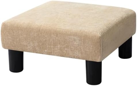 Joveco Small Foot Rest Stool Ottoman, 15" Fabric Square Footstool Upholstered Footrest for Chair, Under Desk, Office, Living Room, Wheat