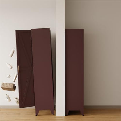 COFAR Metal Storage Cabinet with Shelves and Doors, 61in Tall, Walnut Red