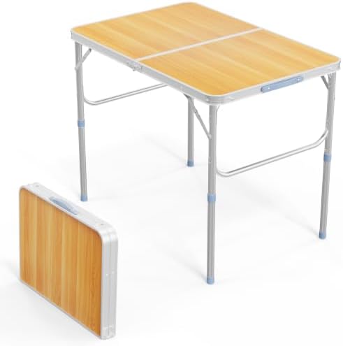 VINGLI 3FT Small Camping Table Adjustable Height Aluminum Folding Table for Picnic Party BBQ, Plastic RV Suitcase Table Portable Lightweight Fold Up Utility Outdoor Tables with Carrying Handle …