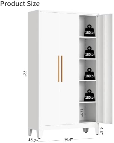 72" Tall Metal Kitchen Pantry Storage Cabinet with 8 Adjustable Shelves & 3 Doors, Large Wide Freestanding Organizer Cabinet for Kitchen, Bathroom, Diningroom, White