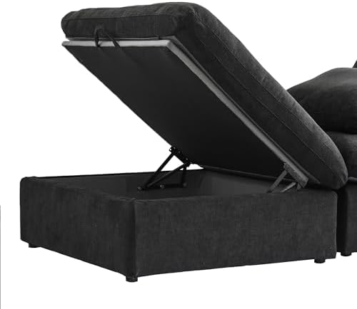 JACH L-Shaped Cloud Sectional Couches for Living Room, Modular Convertible Sofa, Ottoman with Storage, Thick Cushions, Couch Covers Removable, Cloud Sectional Sofas for Apartment (Black)