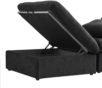 JACH L-Shaped Cloud Sectional Couches for Living Room, Modular Convertible Sofa, Ottoman with Storage, Thick Cushions, Couch Covers Removable, Cloud Sectional Sofas for Apartment (Black)