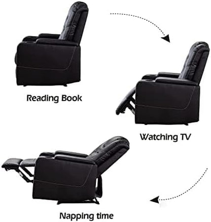CANMOV Electric Power Recliner Chair Set of 5, Breathable Leather Home Theater Seating with Hidden Arm Storage, Power Recliner Chair for Living Room with USB Ports and Cup Holders,Black