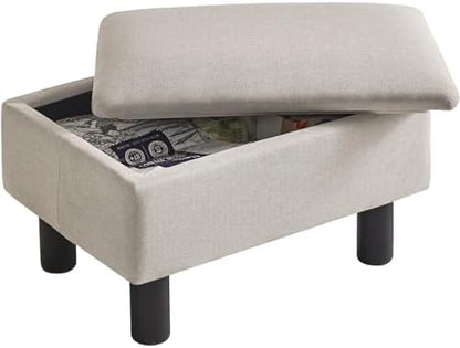 IBUYKE Storage Footstool Ottoman, Linen Fabric Footrest, Linen RF-BD223