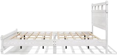 Merax California King Modern Farmhouse Wood Grain Bed Frame (Antique White)