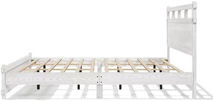 Merax California King Modern Farmhouse Wood Grain Bed Frame (Antique White)