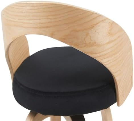 Armen Living Sonia Modern Swivel Bar Height Stool with Black Upholstered Seat and Patterned Oak Wood Finish Set of 3