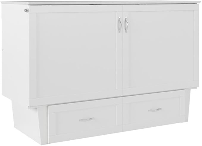 AFI, Monroe Queen Murphy Bed Chest with 6" Mattress, Storage Drawer & Built-in USB Charger, White