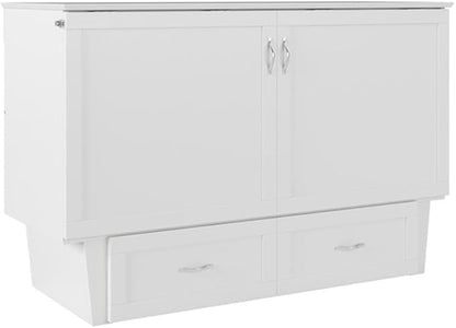 AFI, Monroe Queen Murphy Bed Chest with 6" Mattress, Storage Drawer & Built-in USB Charger, White
