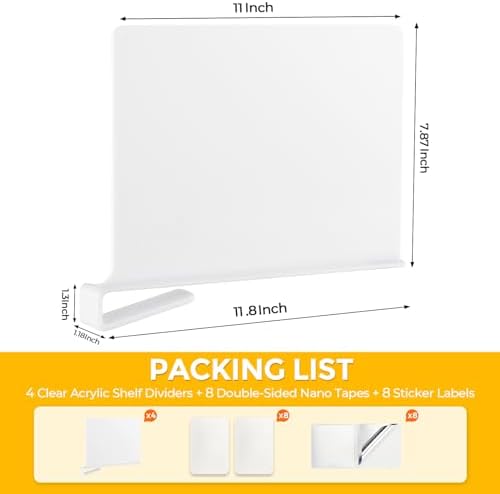 White Acrylic Shelf Dividers for Closets Organizer & Storage,8 Pack