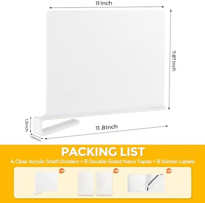 White Acrylic Shelf Dividers for Closets Organizer & Storage,8 Pack