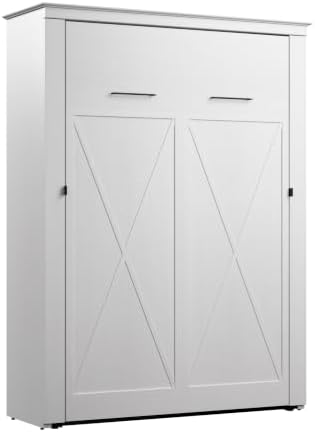 Bestar Key West 63W Full Murphy Bed, Space-Saving Sleeping Arrangement for Multipurpose Area, Bedroom, Guest Room, or Living Room in Pure White Oak