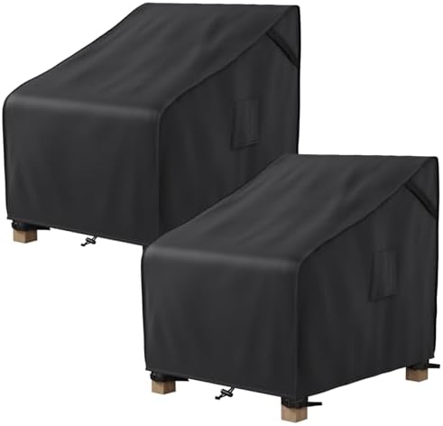 MR. COVER Patio Chair Covers Waterproof, Outdoor Furniture Covers for Rocking Chair, Heavy Duty Anti UV Chair Cover, Fits up to 32"W x 42"D x 35"H, Air Vent and Handles Included,Black, 2 Pack