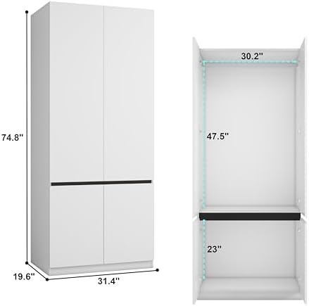 White Armoire Wardrobe Closet with 8 Doors: 75" H x 126" W