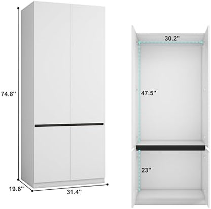 White Armoire Wardrobe Closet with 8 Doors: 75" H x 126" W