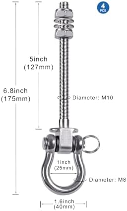4Pcs Heavy Duty Swing Hangers with Bearings Swing Hooks for Wood & Metal Beams Stainless Steel Swing Hardware Bolts for Hanging Hammocks Chair, Yoga Swings, Porch Swing 5" X M2/5", 1500LB Capacity