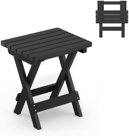 LUE BONA Folding Outdoor Side Table, 16.5 in HDPS Patio End Table, Black