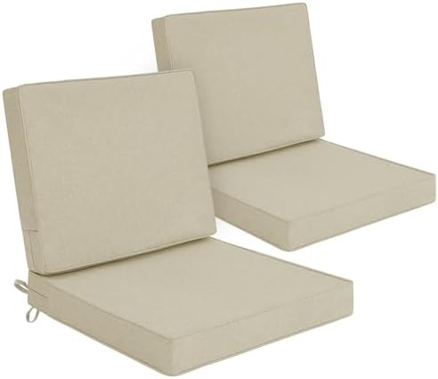 Outdoor Chair Cushions Set of 2, 24 x 24 Inch, Beige, Deep Seat