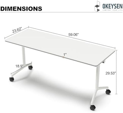 Okeysen Conference Room Table 6 Pack, Modern Folding Training Tables with Flip Top, Mobile Table with Four Locking Wheels, Executive Desk for Meeting Room, Office, Classroom 59.06”x23.62”x29.53”