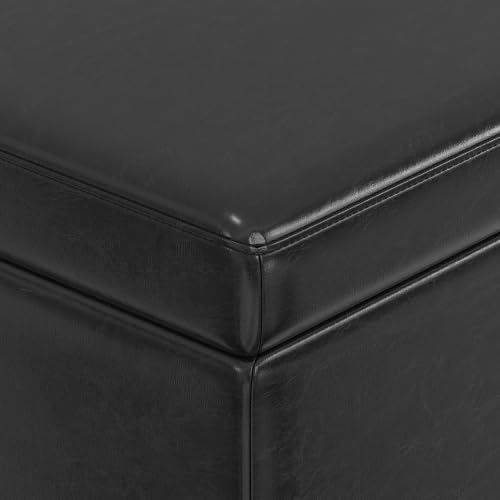 SIMPLIHOME Avalon 60" Wide Fabric Storage Ottoman in Midnight Black